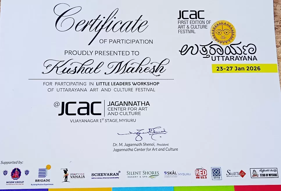 KUSHAL MAHESH -- LITTLE  LEADERS WORKSHOP OF UTTARAYANA ART  AND CULTURE FESTIVAL MYSURU